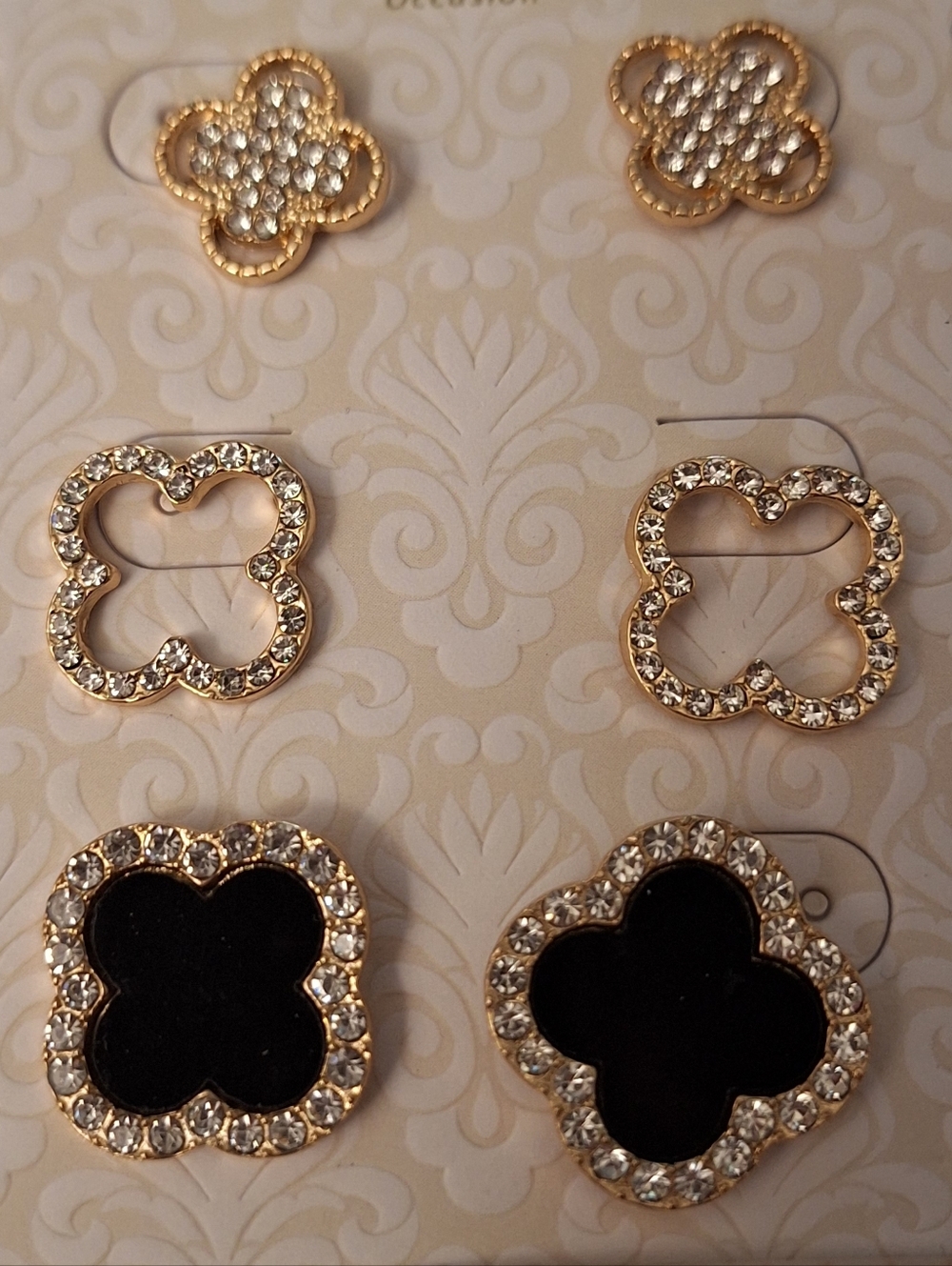 NWT Nicole Miller Fashion Earrings Gold Tone Bling Rhinestone